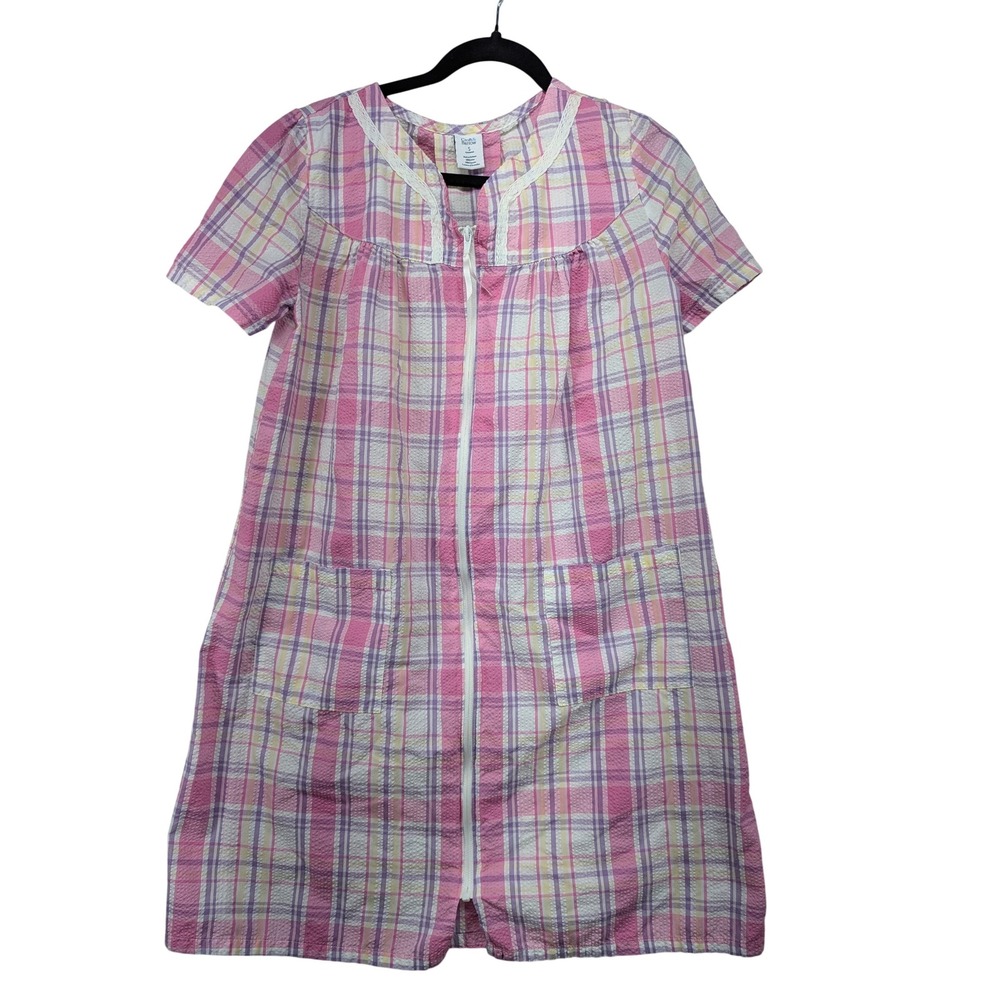 Croft & Barrow‎ Womens Sleepwear Short Sleeve Zip Front Plaid House Dress Small